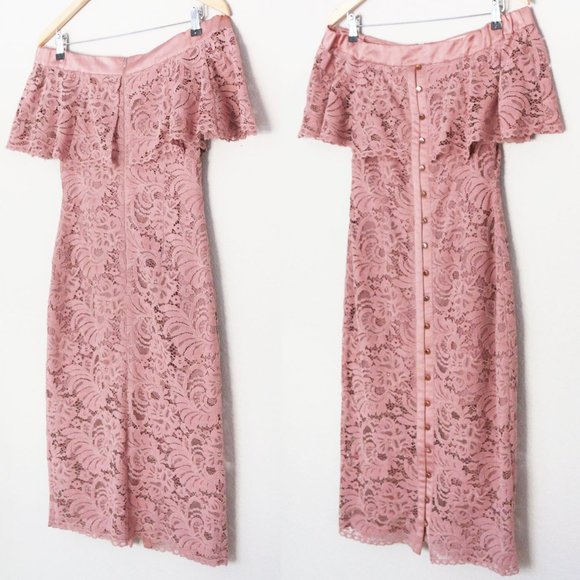 Keepsake The Label Blush Star Crossed Off Shoulder Lace Midi Dress S Mauve Pink - Picture 5 of 15
